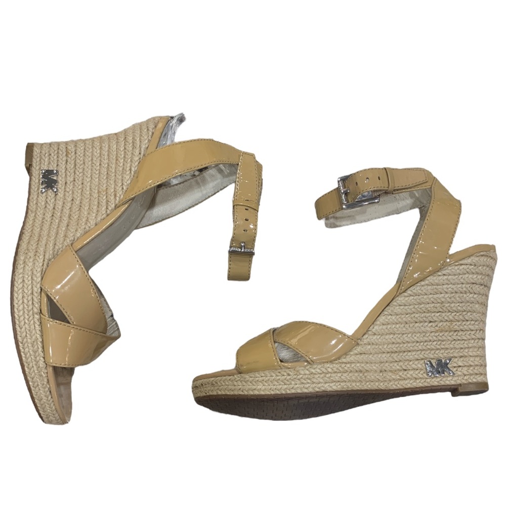 MICHAEL Michael Kors Kami Camel Patent Leather Espadrille Wedge Sandals